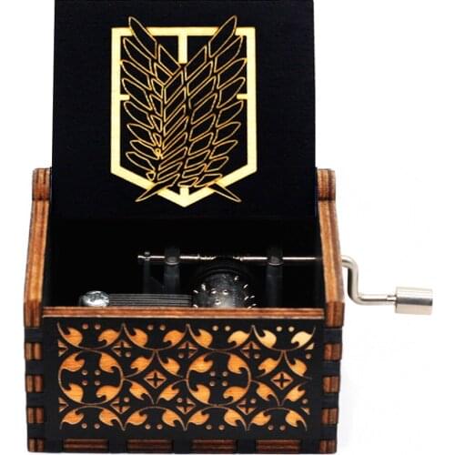 New Attack on Titan Queen Music Box Antique Carved Wooden Hand Crank Music Box Crossing Rainbow Christmas Birthday Gifts