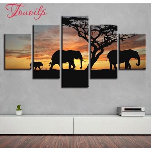 5D DIY Full Square&round 5pcs Animal Elephant tree 5d Diamond Painting Combination diamond Embroidery Mosaic Home Decor painting