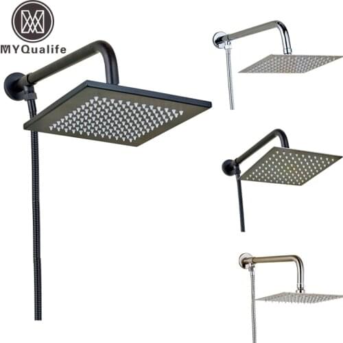 Wall Mount Brass shower arm 8" Square/round Rainfall Shower Head Bathroom Stainless Steel Shower Hose with Arm