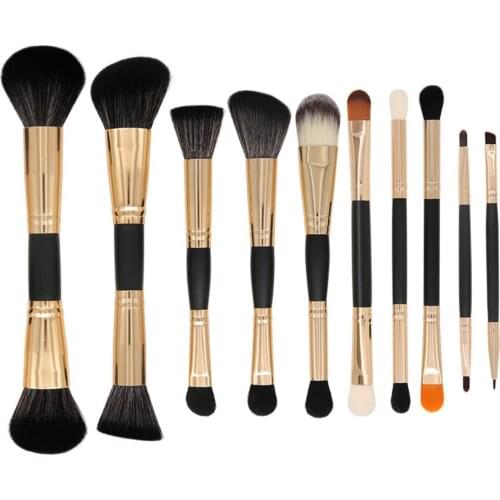 New 10pcs Makeup Brush Set Single Wooden Handle Double-headed Cosmetic Eye Shadow Brushes Series High Quality Fiber Beauty Tool