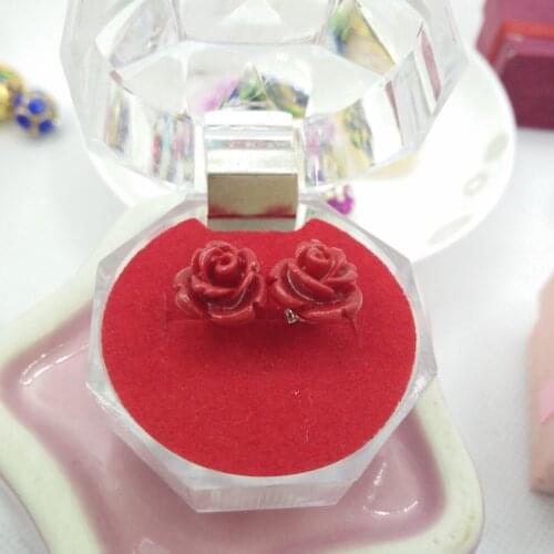 HOT new coral stone earrings with red roses and sterling silver Free to send fine j earrings for women