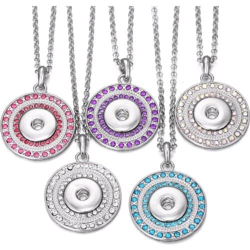 New Rhinestone Round Snap Button Necklace Metal Silvercolor Snap Necklace Pendant for Women Fit 20MM 18mm Snap Jewelry Necklaces