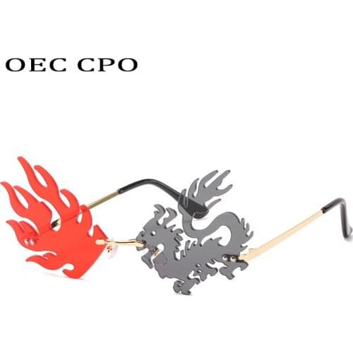 OEC CPO Colorful Dragon And Phoenix Sunglasses Women Fashion Rimless Punk Sunglasses For Men Unique Glasses For Female UV400