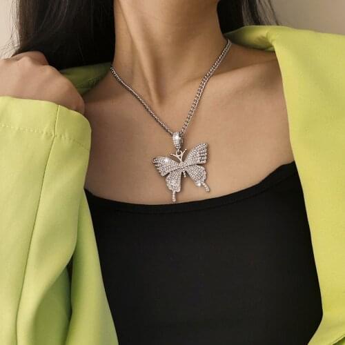 Simple Single-layer Tassel Alloy Chain Necklace Womens Personality Retro Full-set Butterfly Necklace Party and Wedding Jewelry