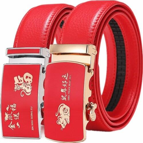 QJ Cinga Brand Men Belt Automatic Buckle Fashion Male Leather Belts Red Cinturon Hombre Size 100cm-130cm