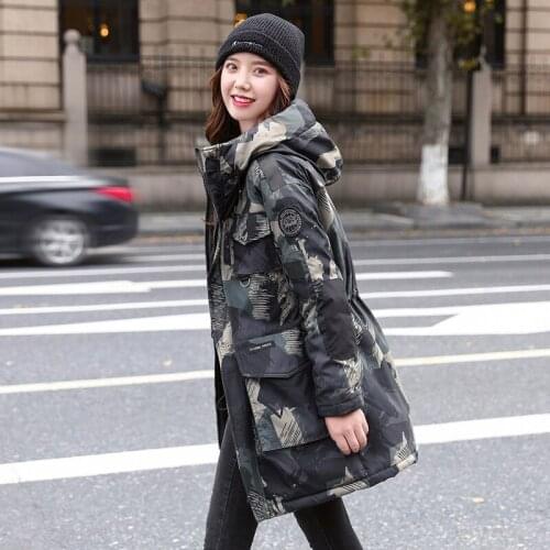 Camouflage Pattern Womens Winter Jacket Hooded Slim Long Parkas Female Stand Collar Plus Size Cotton Padded Thick Casual Coats