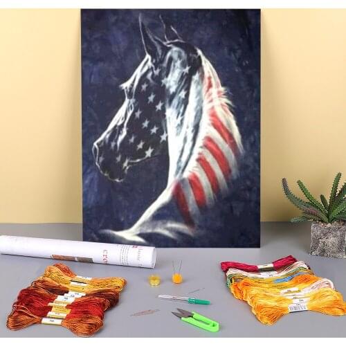 Horse Animal Printed Water-Soluble Canvas 11CT Cross-Stitch DIY Embroidery Complete Kit DMC Threads Hobby Knitting Stamped