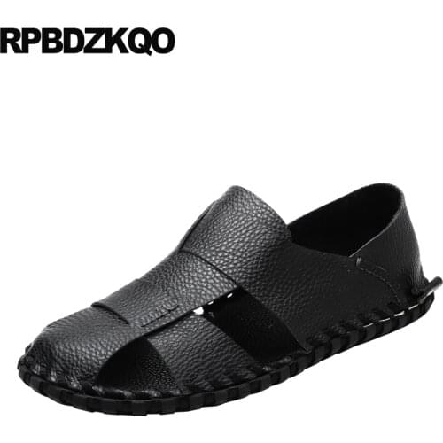 Casual flat soft black beach closed toe waterproof famous brand designer white men sandals leather summer brown outdoor shoes
