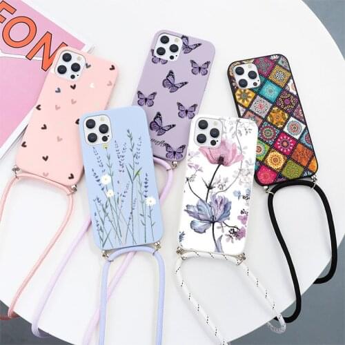 Crossbody Lanyard Silicone Case For iPhone 12 11 Pro Max Mini XS X XR 5 5s SE 2020 6 6s 8 7 Plus Necklace Strap Cord Soft Cover