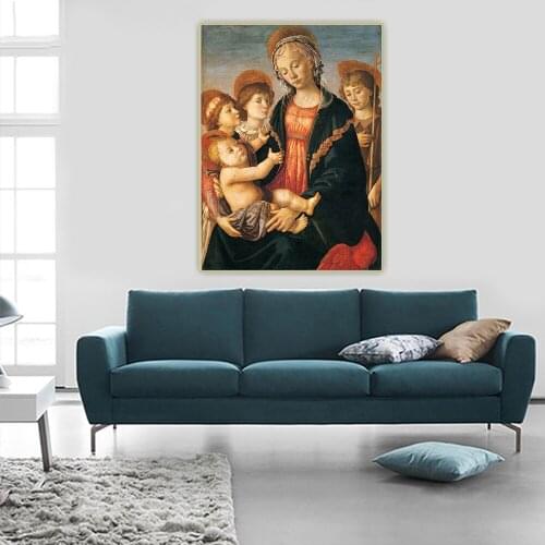 Citon Sandro Botticelli《Madonna with a young man,two angels and a young John the Baptist》Canvas Painting Background Decoration