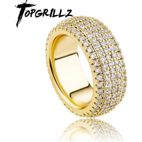 TOPGRILLZ 5 Layer Zirconia Band Ring Full Micro Pave Cubic Zirconia Rings High Quality Hip Hop Fashion Jewelry For Men Women