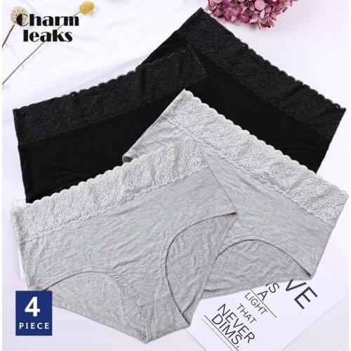 Charmleaks Womens Plus Size Lace Underwear 4 Pieces Fat Size Basic Panties High Waist Briefs Cotton Soft Lingerie