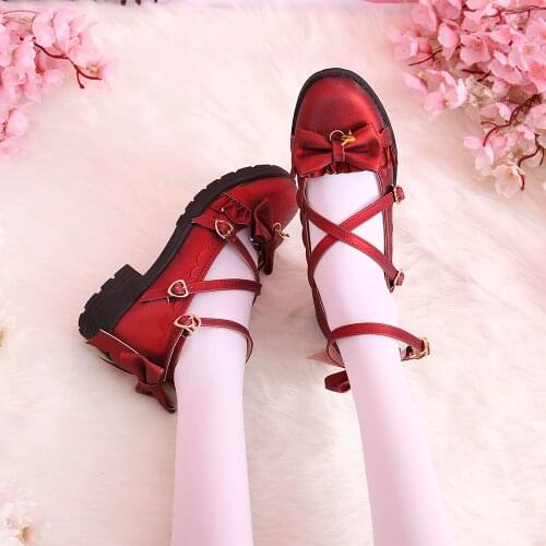 Princess lolita student female cute shoes Bowknot Princess Kawaii Girl Women Shoes Vintage Sweet Low Heel Round Head cos loli