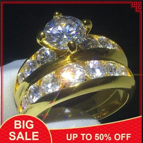 Vintage Sparkling ring set Silver color Promise AAAAA Zircon cz Engagement wedding band rings for women men Jewelry Gift