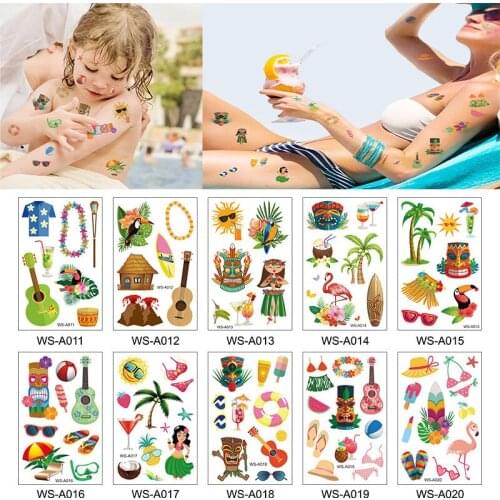 Hawaii Beach Party Waterproof Tattoo Sticker Fun Aloha Flamingo Theme Birthday Decoration Children Party Temporary Tattoo
