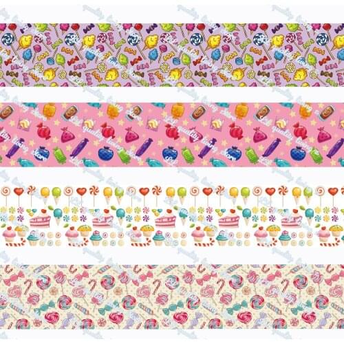 WL Candy Lollipop Printing Grosgrain Ribbon Hair Bow Diy Party Wedding Decoration Hair Accessories 16-75mm