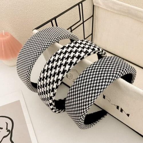 New Women Vintage Print Houndstooth Plaid Sponge Hairbands Sweet Casual Hair Hold Headband Hair Hoop Fashion Hair Accessories