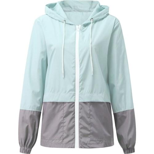 Women’s Patchwork Windproof Jackets Casual Loose Long Sleeve Darwstring Jackets With Hood Outwear Windbreaker chaquetas de mujer