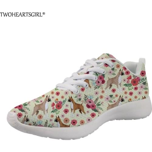 Twoheartsgirl Casual Brand Women Flats Shoes Ladies Boxer Dog Floral Prints Comfortable Mesh Flats Female Breathable Sneakers