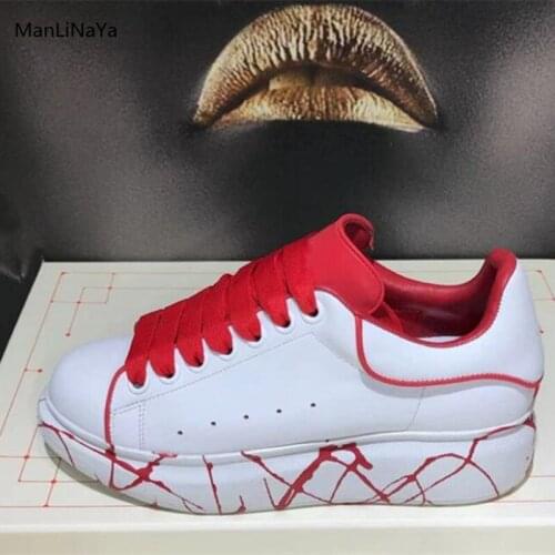Graffiti Thick Heel Platform Women Shoes Brand Design Mixed Colors Lace up Women Sneakers Sport Shoes Leather Casual Women Shoes