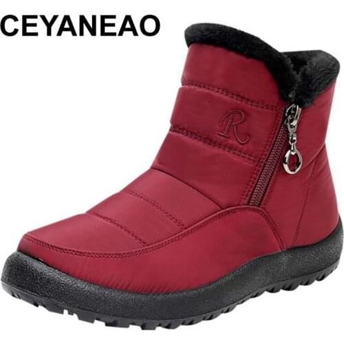 CEYANEAOWomen Winter Snow Boots Female Warm Fur Ankle Boots For Women Shoes Flat Lightweight Winter Cotton Shoes Zipper Botas