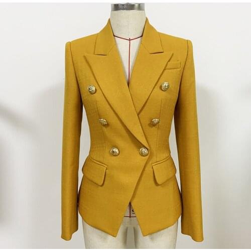 HIGH QUALITY Newest 2021 Designer Blazer Womens Classic Lion Buttons Double Breasted Slim Fitting Textured Blazer Jacket