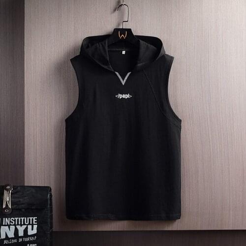 Pure Cotton Summer Men Hooded Vest Short-Sleeved T-Shirt Loose Version T-Shirt Male Hong Kong Fashion Brand Male