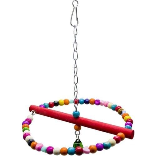 1pc Round Parrot Swing Toy Funny Colorful Bead Decor Bird Swing Perch Bird Cage Toy Pet Supplies Pet Accessories Random Color