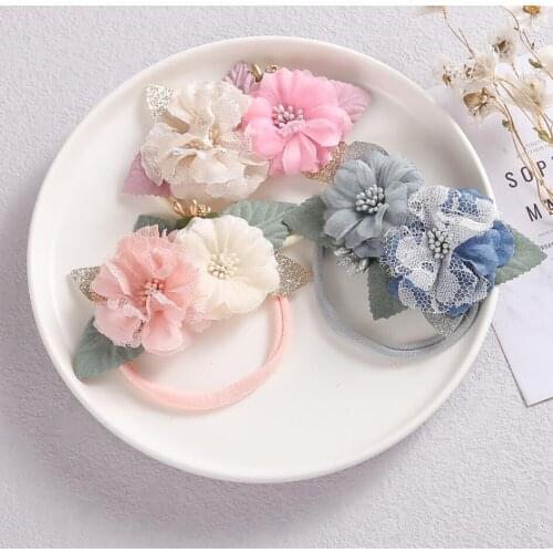 2021 New A-STYLE Girls Rose Flower Elastic / Nylon Headband 20 Pcs/Lot For Newborn Baby Kids Hair Accessories