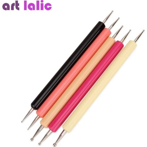 5Pcs/set 2 Way Color Dotting Pen Marbleizing Nail Art Dot Dotting Acrylic UV Gel Polish Painting Rhinestones Manicure Tools