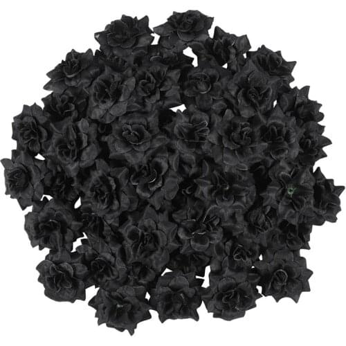 50pcs Simulation Silk Rose Flower Heads For Hat Clothes Album Embellishment Simulation Rose Flower (Black)