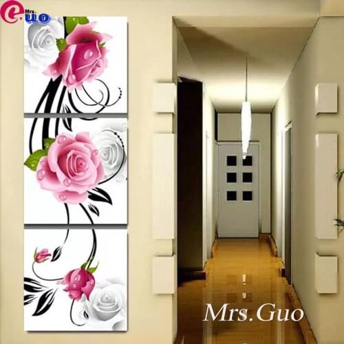 5D square/round Diamond Embroidery Diy Diamond Painting flower 3pcs diamond mosaic Abstract Modern style Pink rose Home Decor