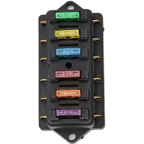 1Pcs 12V/24V 6 Way Circuit Standard ATO Blade Fuse Box Block Holder + 6 Fuses For Car Boat Accessories
