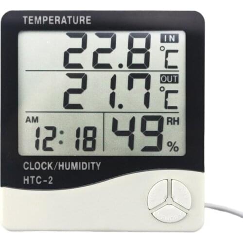 HTC-2 Digital Thermometer Hygrometer Weather Station Temperature Humidity Meter Clock Wall Indoor Outdoor Sensor Probe