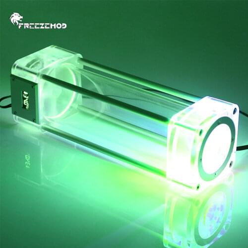 FREEZEMOD 168/218/268mm Length A-RGB Reservoir Square Water Tank 5V AURA Temperature LCD Display Water Cooling MOD Watercooler