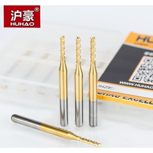 HUHAO 10pcs/lot 0.6-3.175mm TiN Coating Corn end mill Cutter PCB milling bits end mill CNC router bits 3.175mm cutting tools
