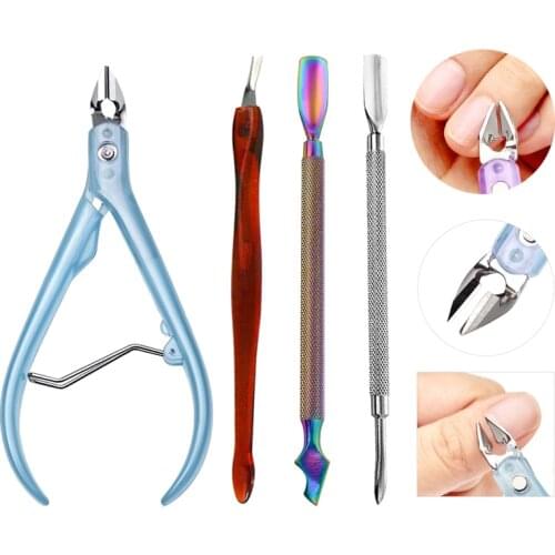 Nail Art Exfoliating Tools Set Scissors Plier Peeling Push Dead Skin Cuticle Pusher Nipper Remover Clipper Cutter