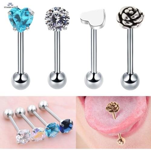1pc Blue Heart Bijoux Rainbow Rose Tongue Piercing langue Tongue Rings Stainless Steel Nipple Ring Helix Piercing lengua Jewelry