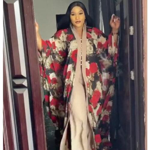 2021 African Women Set 2PCS Floral Printed Abaya Pants Chiffon Africa Kanga Clothing Fashion Kaftan Loose Outfits Fashion Suits