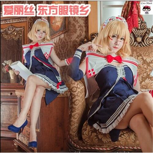 Game Touhou Project Alice Cosplay Costumes Navy Blue Formal Dress Full Set Unisex Activity Party Role Play Clothing Custom-Make