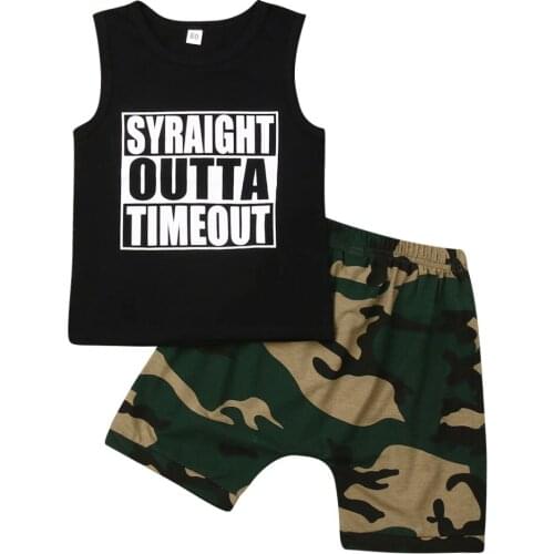 Citgeett Summer Infant Newborn Baby Boy Cotton Outta Sleeveless T-shirt Vest+ Camo Pants Outfit Summer Clothes