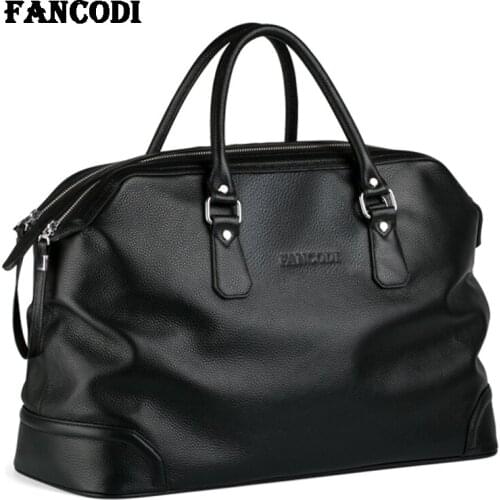 Luxury Men Genuine Leather Travel bag Luggage bag Men Leather Duffle Bags Weekend Shoulder Bag Overnight Male Tote Black