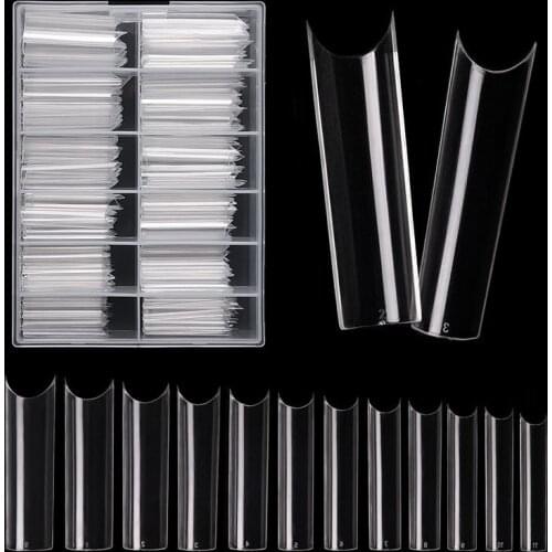 240pcs XL Extra Long C Curve False Nail Tips Half Cover Extra Long Straight Square Fake Nails for Acrylic Nails with Box