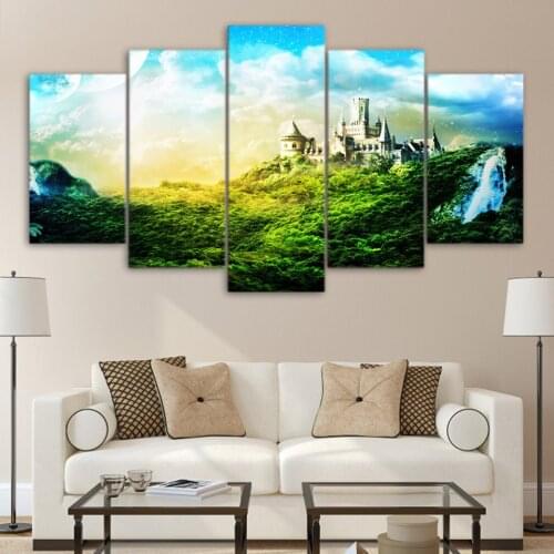 Wall Art Picture Home Decor Poster Unframed 5 Pieces Castle From Fairy Tale Abstract Landscape HD Printed Modern Painting