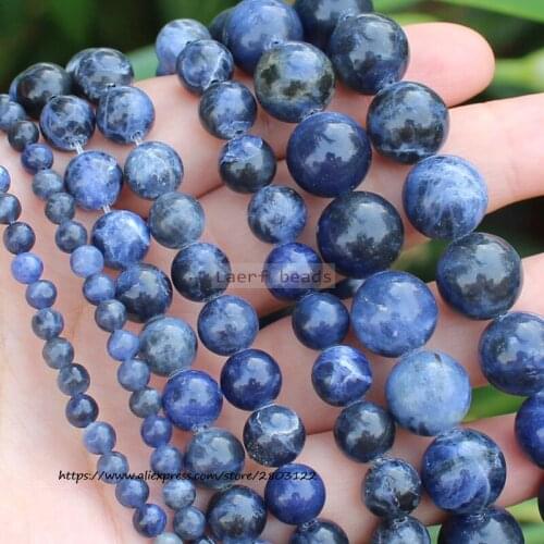 Natural Smooth Dark Blue Sodalite Jaspers Stone Beads Natural Loose Beads 15''/ Strand 4-20MM Pick Size For Jewelry Making
