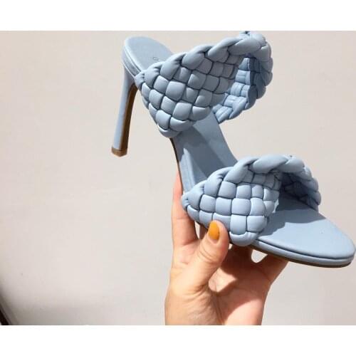 New Weaving Womens High Heels Pointed Thin Heel Womens Sandals Retro Large Size Womens Slippers Zapatillas Mujer