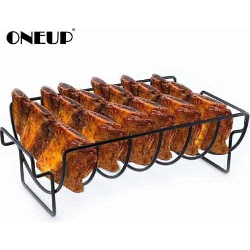 ONEUP Non-Stick Rib Shelf BBQ 2020 Stand Barbecue Roast Rack Stainless Steel Grilling BBQ Chicken Beef Ribs Rack Grilling baske