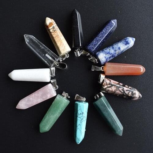 Wholesale 12pcs/lot 2020 fashion Hot Sale mixed Natural Stone Pendants Point Charms hexagonal pillar pendant Free shipping