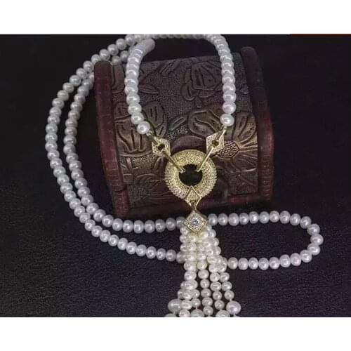 Hot sell new 8-9mm natural white freshwater pearl necklace zircon accessories pendant fashion jewelry 25inch