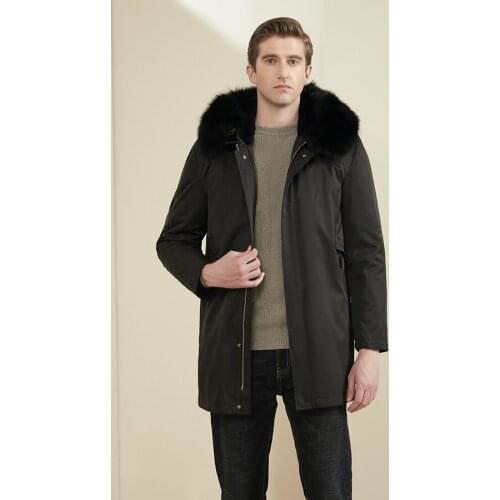 100% Natural Rabbit Fur Lined Parka Winter Fashion Warm Windproof Coat High Quality Outwear Business Casual Jacket Men